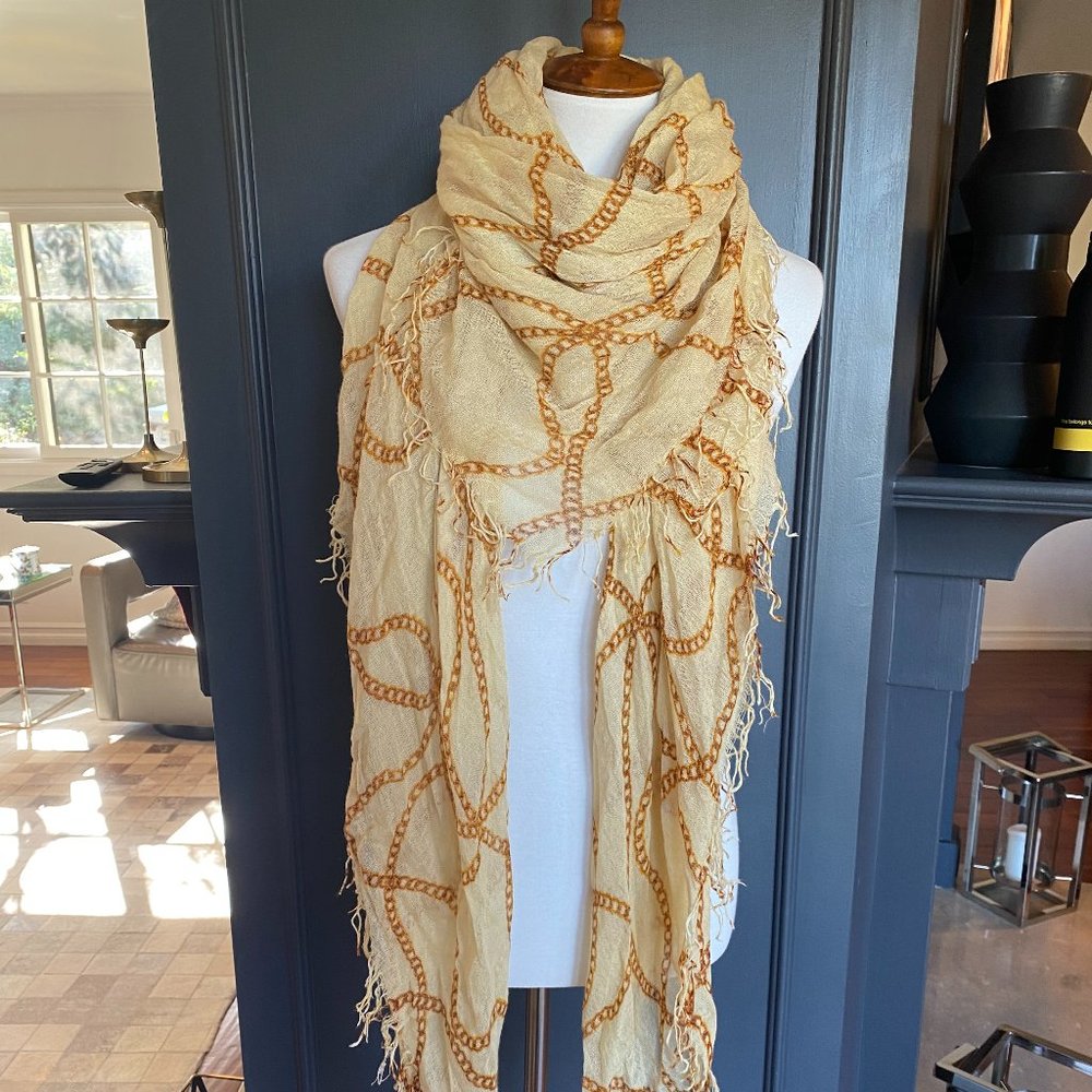 New Authentic Chan Luu Chain Link Print Cashmere Silk Scarf  Color: Lambs Wool